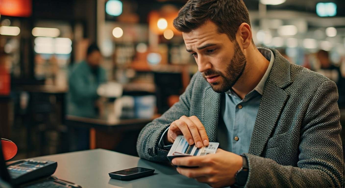 shopper sorting loyalty cards