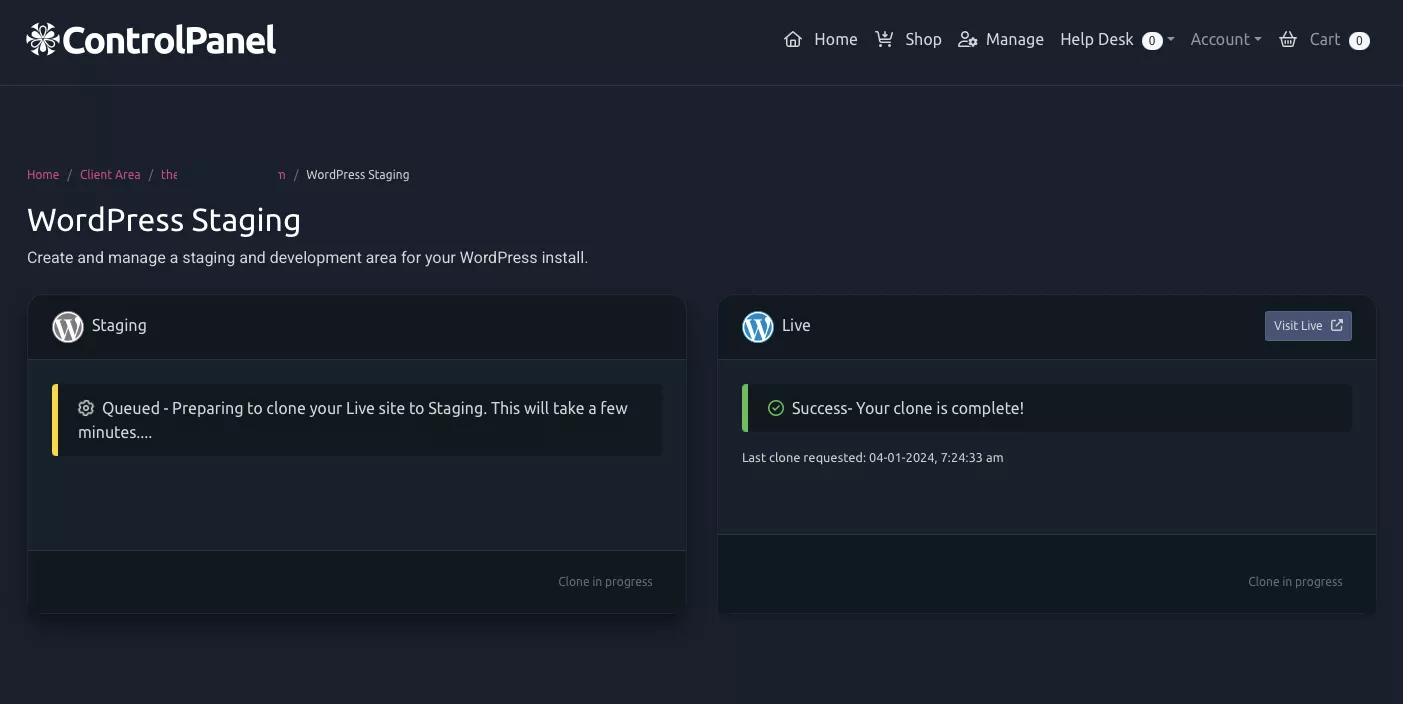 WordPress Staging - Pixallus Hosting